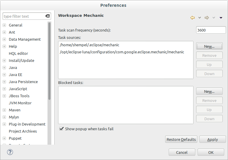 workspace settings